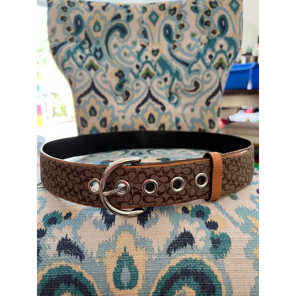 Coach Vintage 2007 Signature C Jacquard Belt Brown Tan XL 8977 Y2K